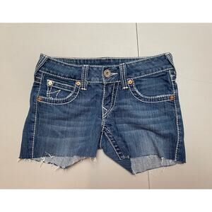 True‎ Religion Low Rise Cut Off Button Flap Pocket Denim Jean Shorts Size 27